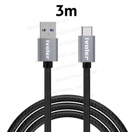 Cable USB 3.0 Tipo C 3M Compatible Universal de Nylon Trenzado Carga Rápida