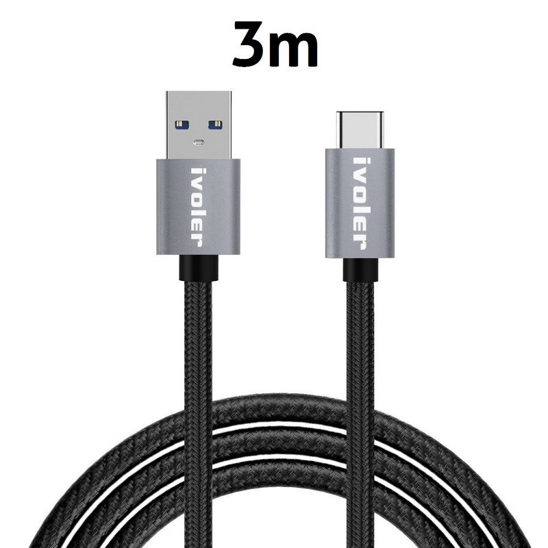 Cable USB 3.0 Tipo C 3M Compatible Universal de Nylon Trenzado Carga Rápida  - Doctor Tronic