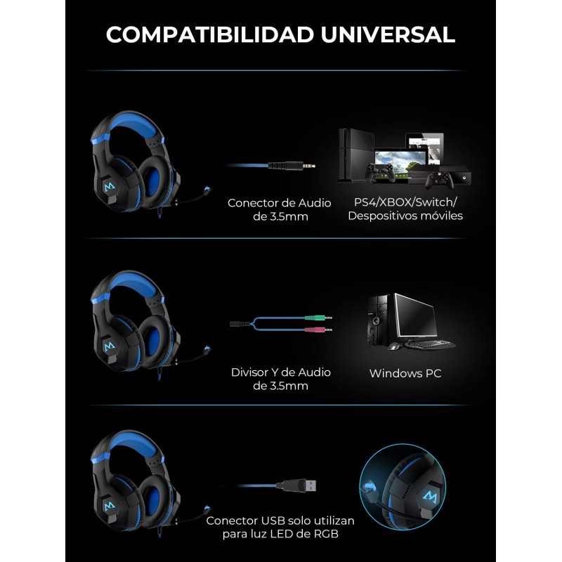 Auriculares Gaming con microfono, Cascos Gaming, Auriculares para Juegos  para PS4 / PC/Xbox One/Switch/Tabl…